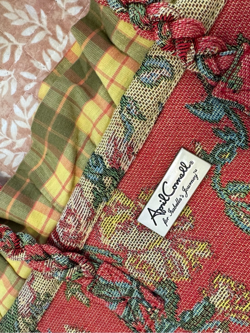 April Cornell Red Floral Woven Tote with Braided Handles - Picture 2 of 4